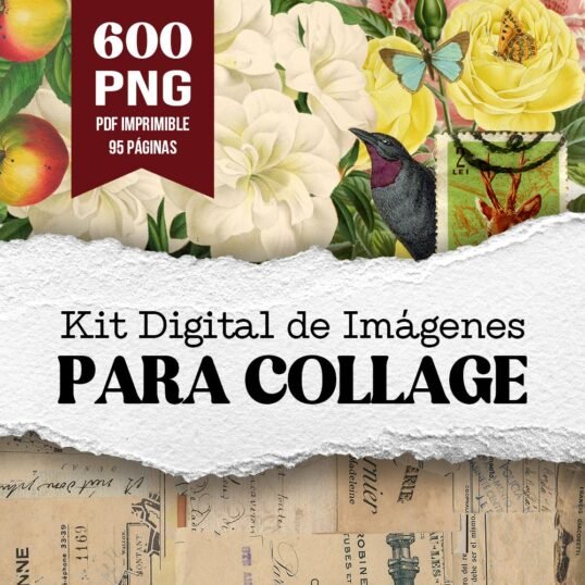 Kit digital de imágenes para collage | 600 PNG + PDF imprimible
