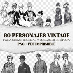 80 personajes vintage de época para collage | PNG + PDF imprimible