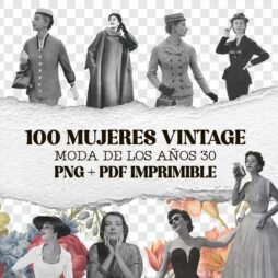 100 Mujeres vintage - Moda de los años 30 | PNG + PDF imprimible